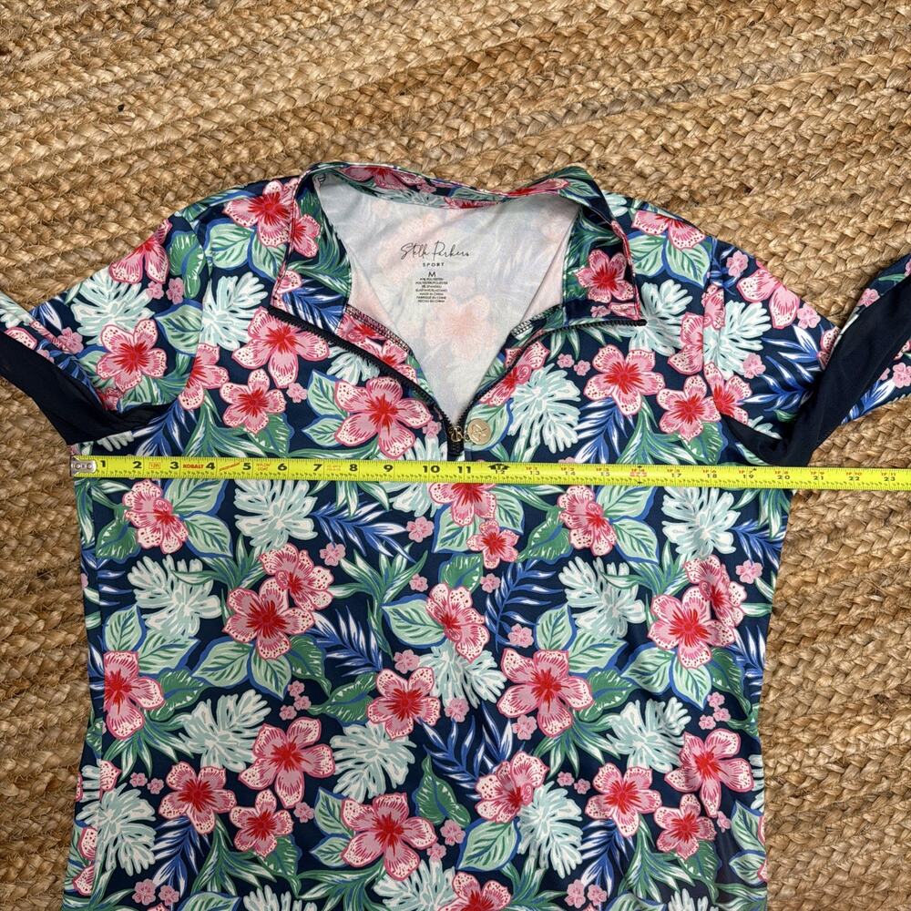 Stella Parker Floral UPF 50 Sheath Mock Neck Dress Pink Blue Long Sleeves Sz M - Picture 6 of 7